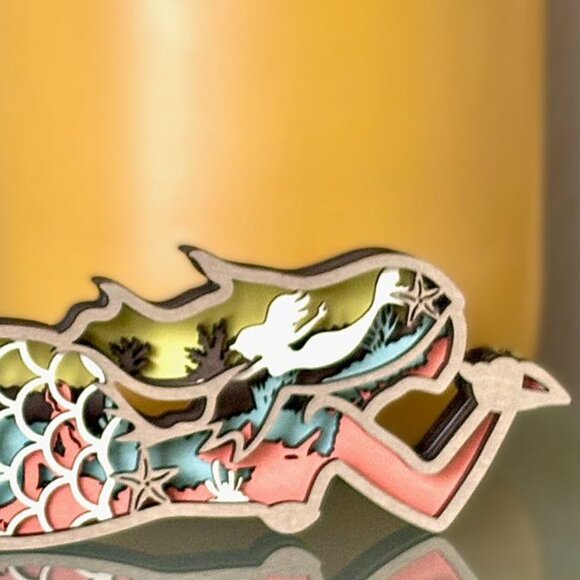 Tropical Mermaid Sea Life Under-the-Ocean Wood Wooden 3D Figure Diorama Decor - Picture 3 of 11